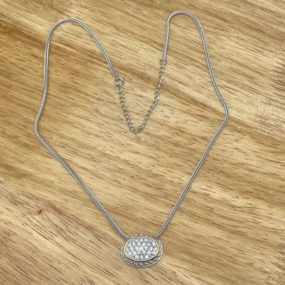 Emma Skye Pave Crystal Necklace Silver Tone Gold Tone Accent Wheat Link Chain 16 - Picture 3 of 13